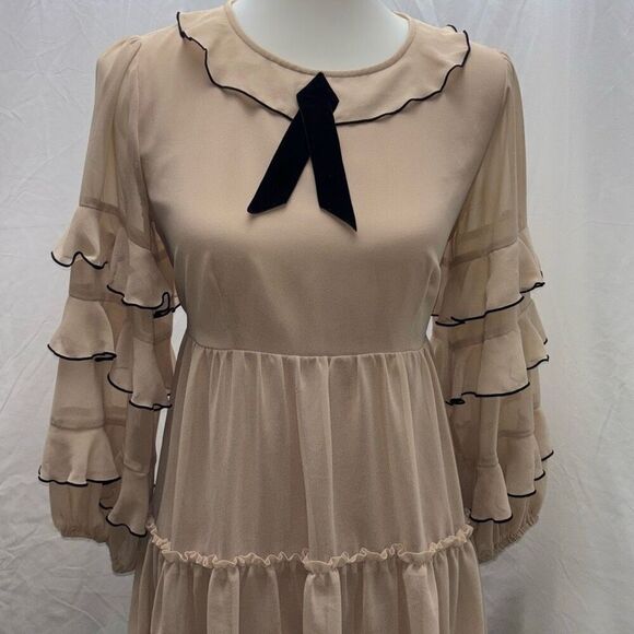 For Love & Lemons Souffle tiered ruffle dress pink/nude black Sz S Worn 1x - Picture 5 of 13